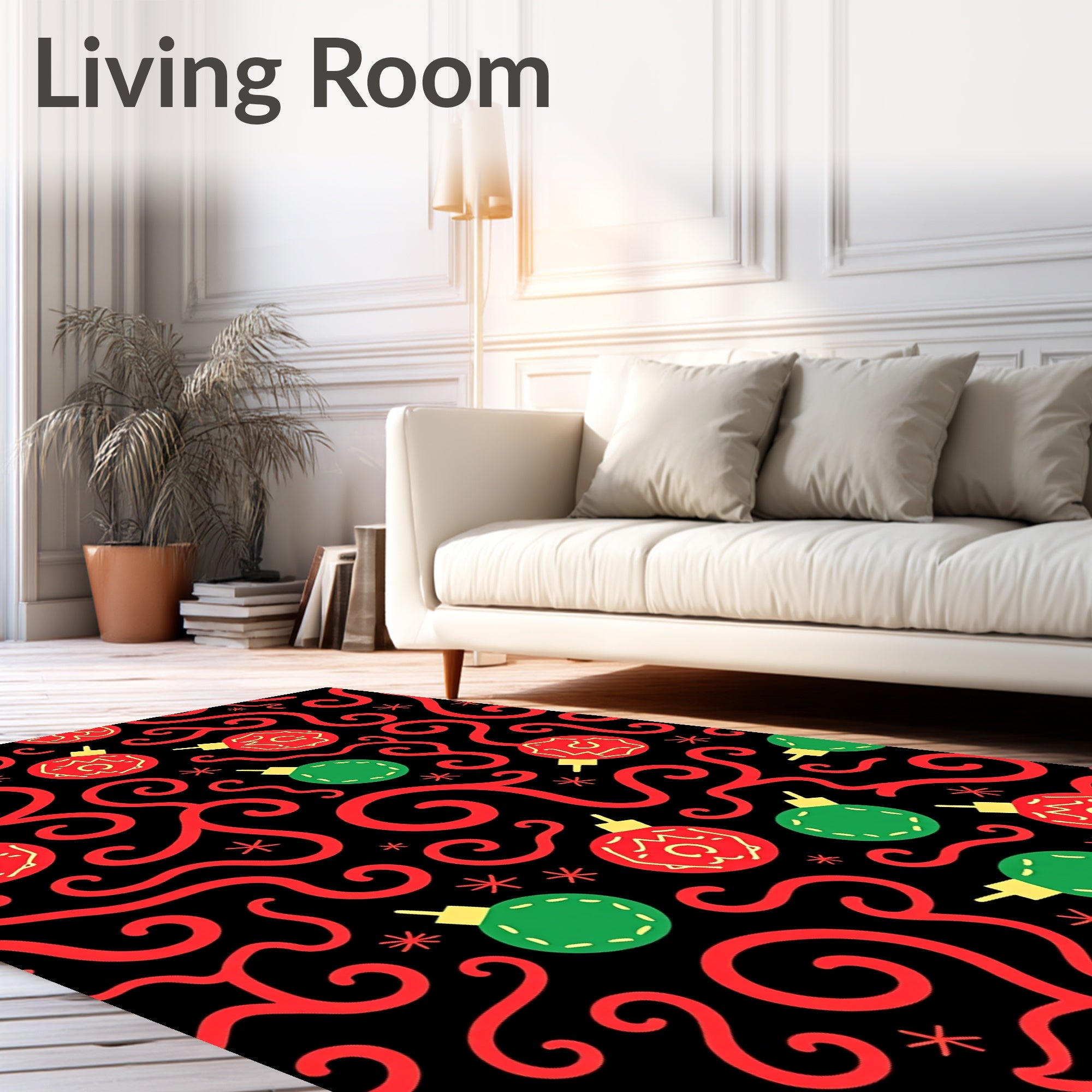 Festive Red Green Ornament Swirl Rug