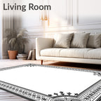 Victorian Black White Scroll Border Rug