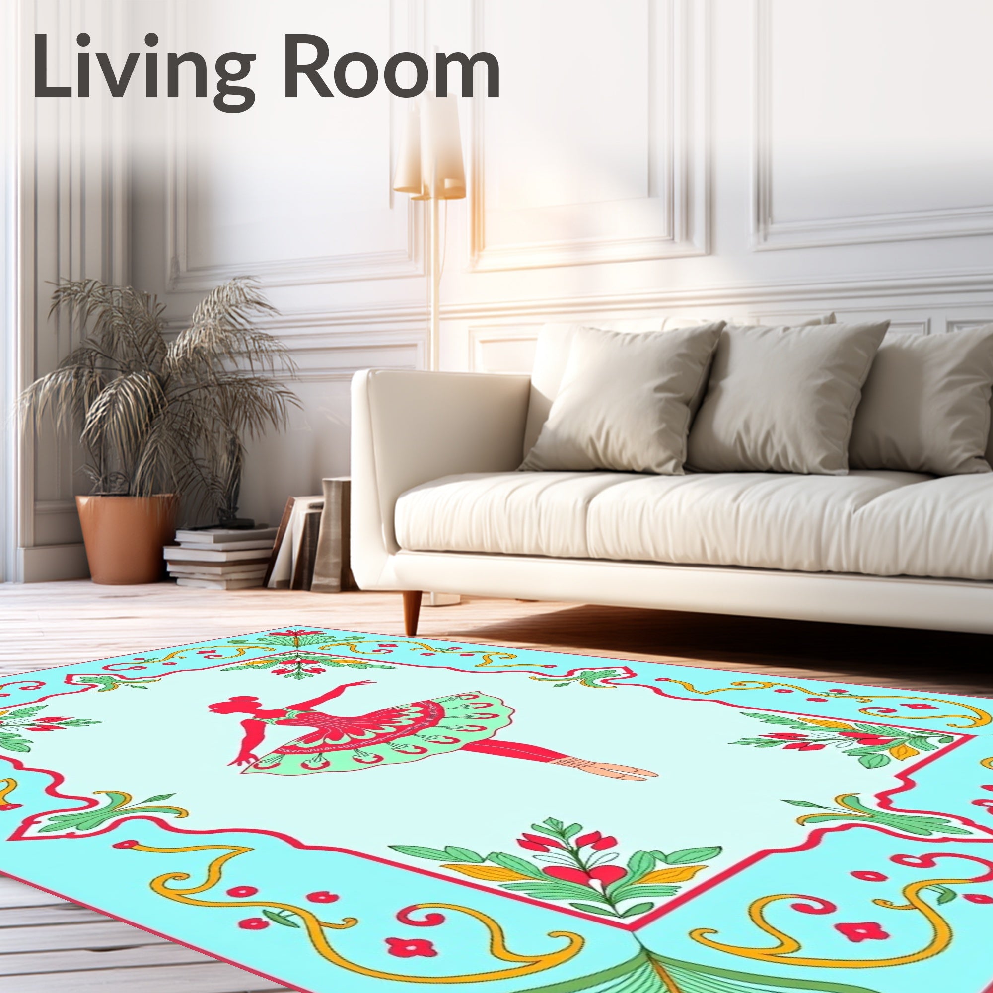 Whimsical Ballerina Red Mint Border Rug
