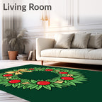 Green Leaf Red Berry Yellow Bow Wreath Rug