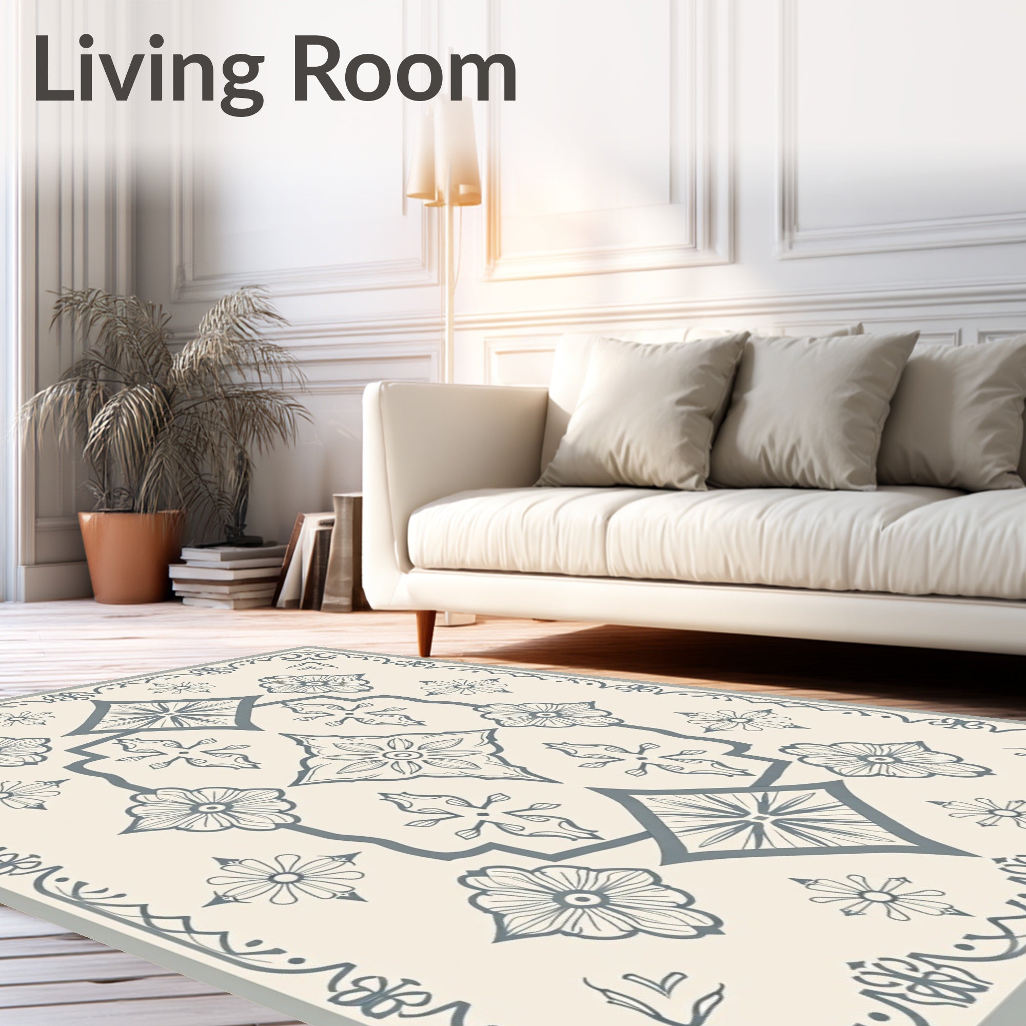 Classic Gray Floral Medallion Symmetry Rug