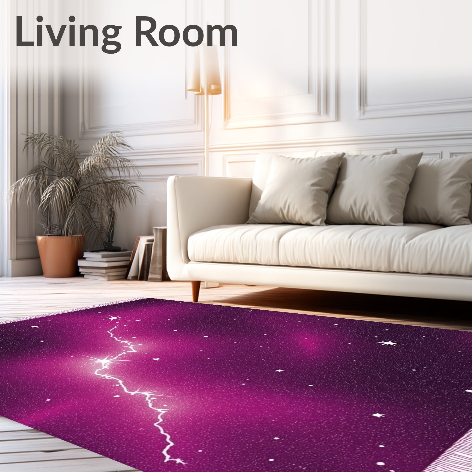 Vibrant Pink Cosmic Lightning Stars Rug