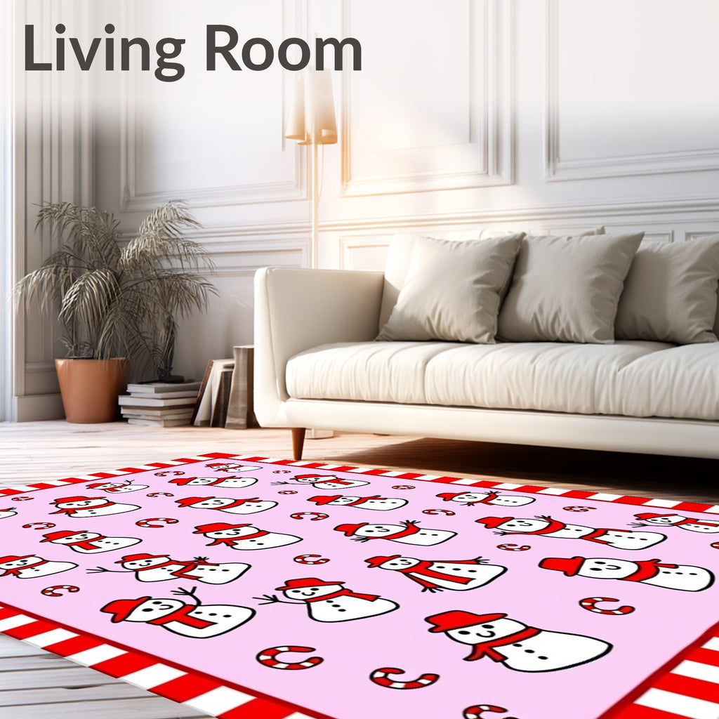 Charming Snowman Holiday Candy Cane Rug