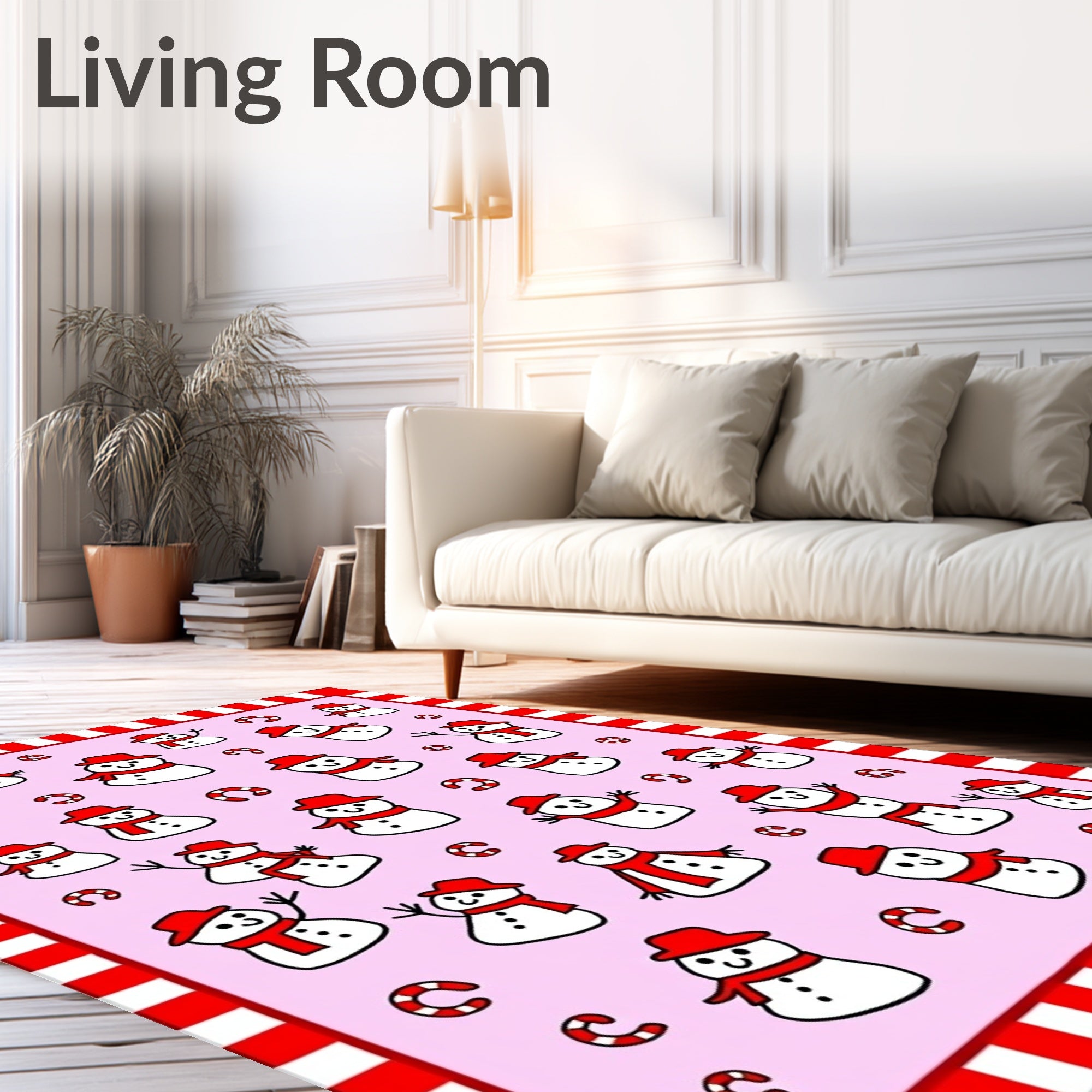 Charming Snowman Holiday Candy Cane Rug