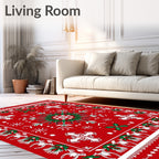 Red White Green Holiday Snowflake Medallion Rug