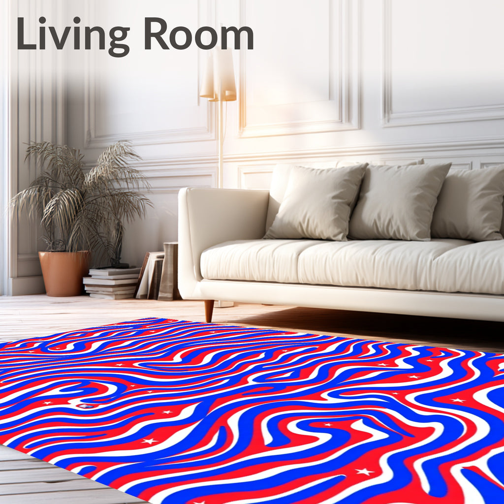Patriotic Wavy Star Field Rug