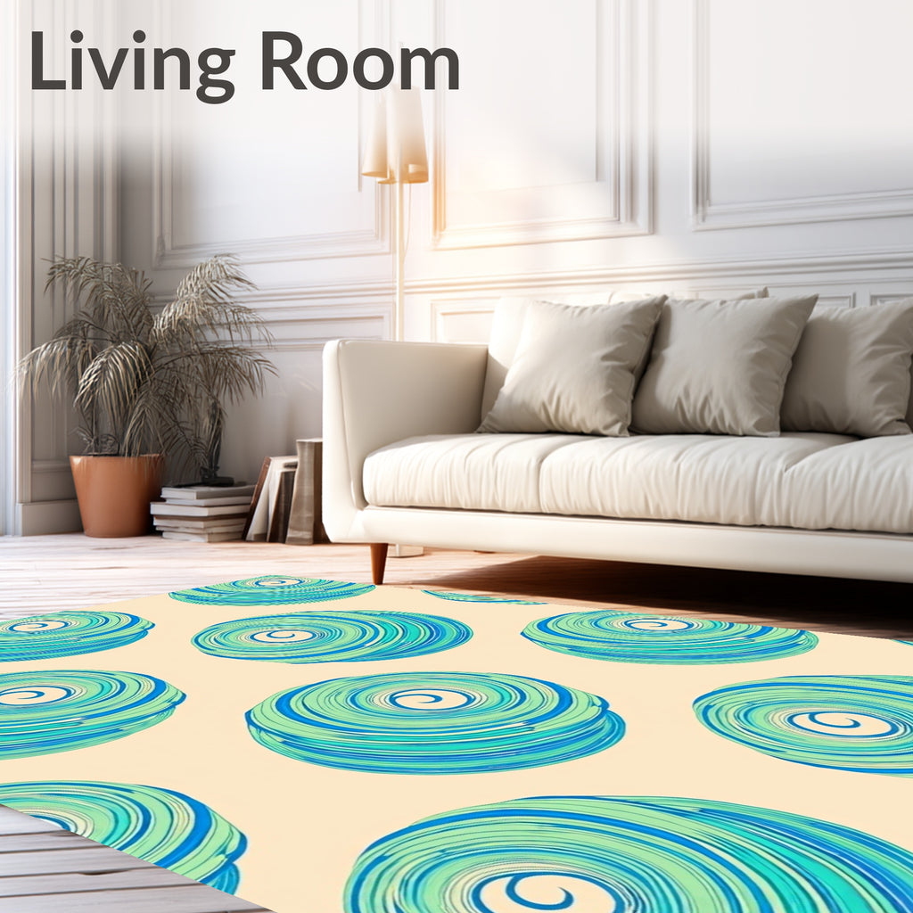 Coastal Blue Swirl Circles Rug