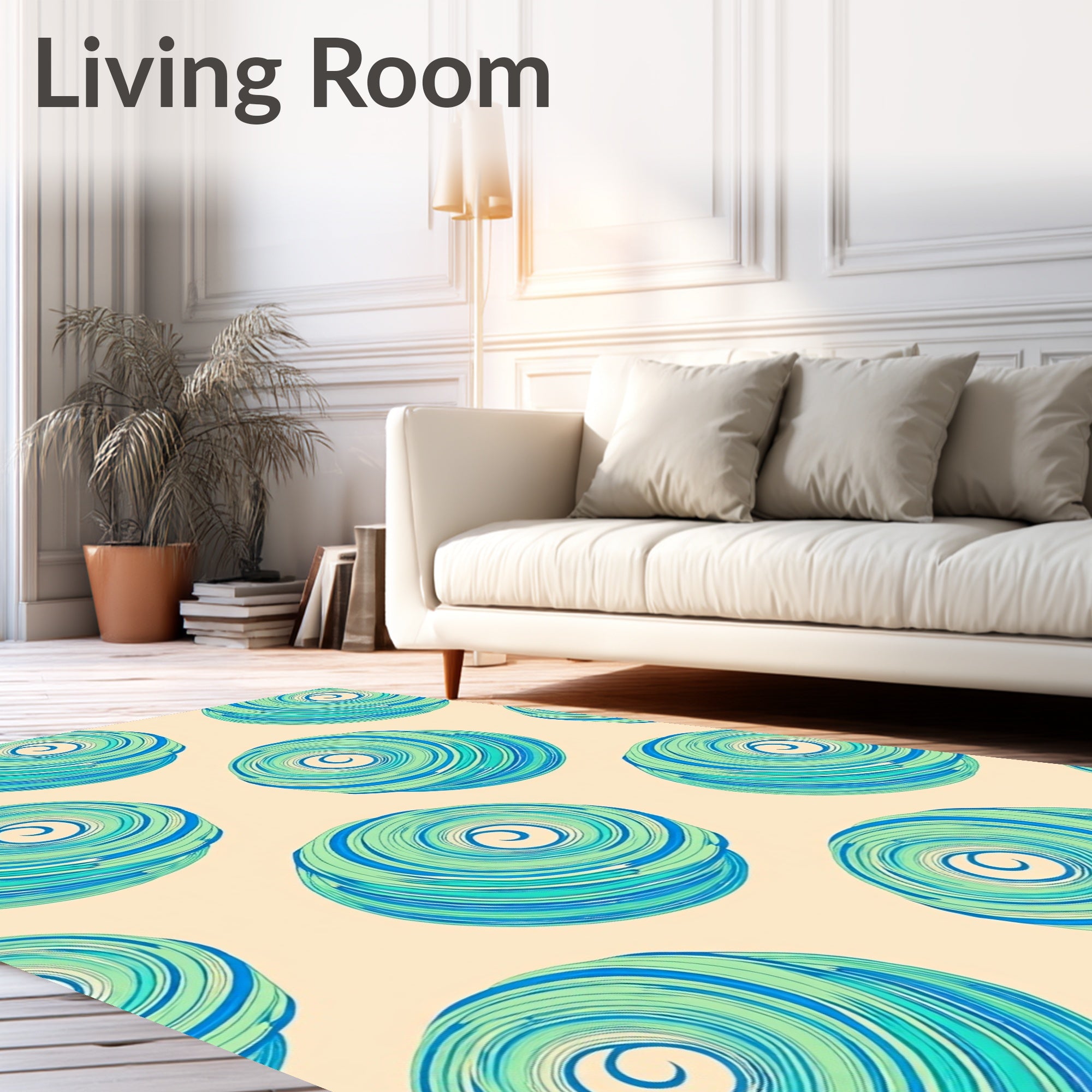 Coastal Blue Swirl Circles Rug