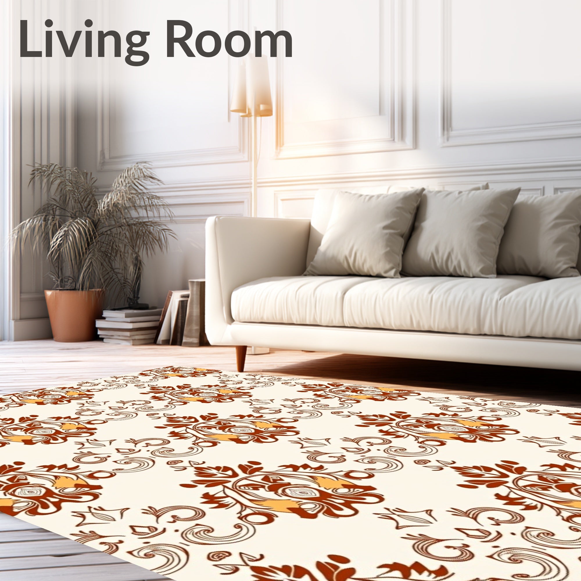 Antique Amber Damask Scroll Rug