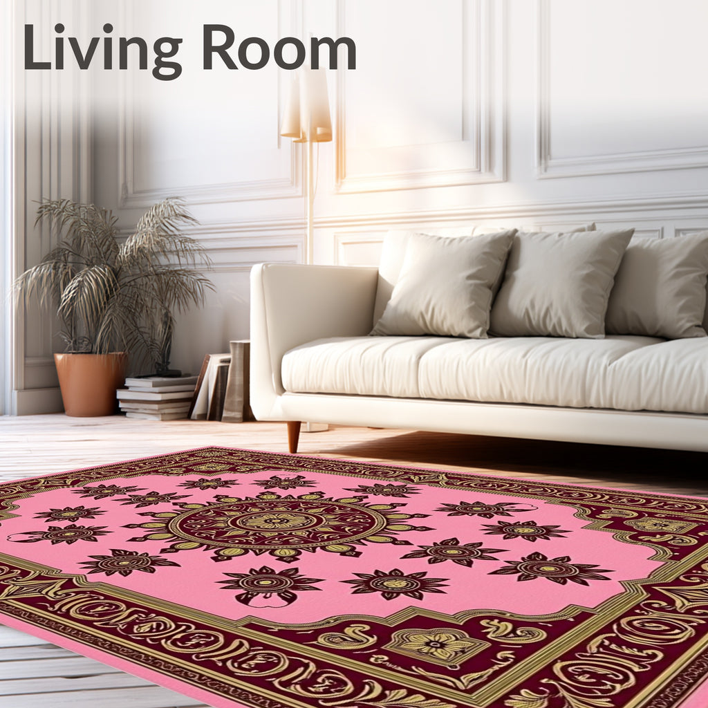 Pink And Gold Floral Medallion Rug