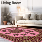 Pink And Gold Floral Medallion Rug