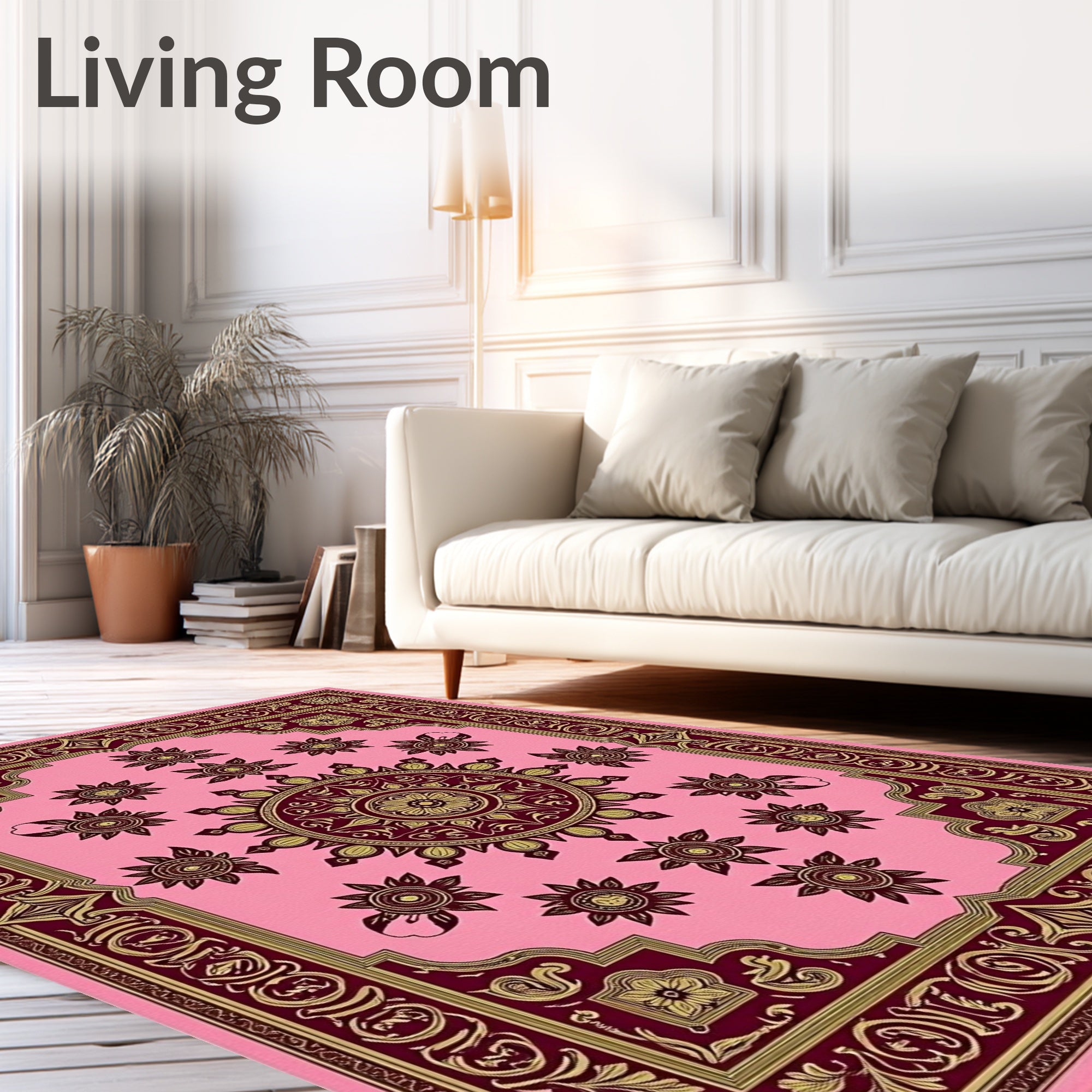 Pink And Gold Floral Medallion Rug