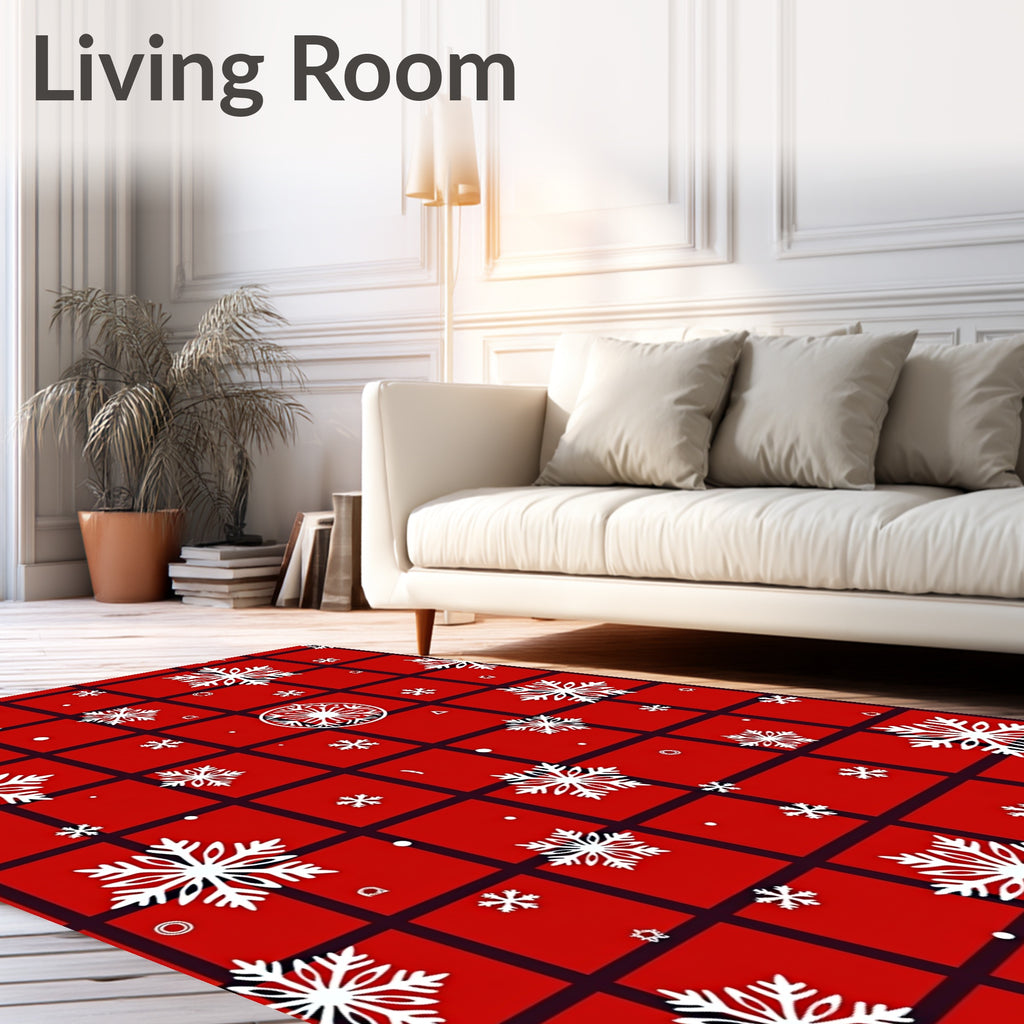 Crimson White Snowflake Plaid Rug