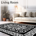 Gothic Skull Floral Mandala Black White Rug
