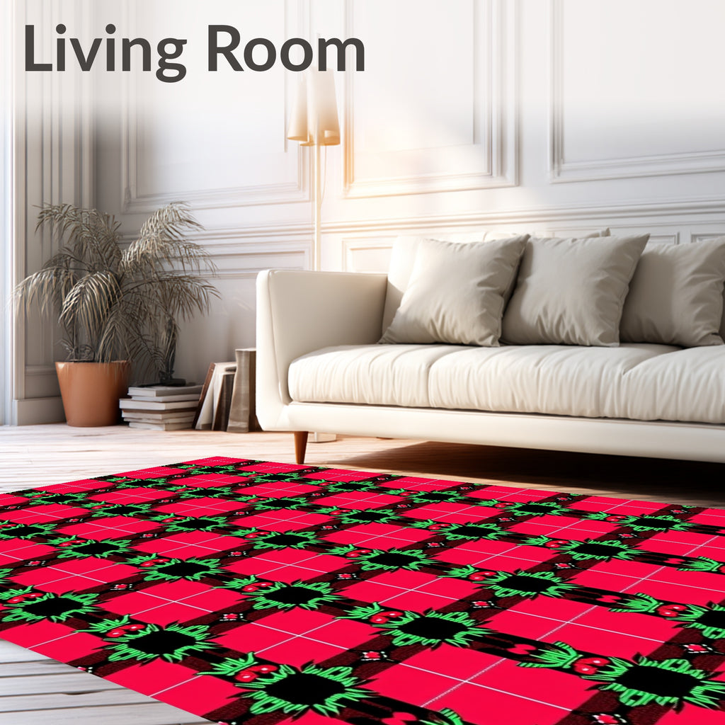 Crimson Green Black Plaid Blossom Rug