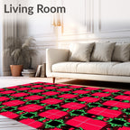 Crimson Green Black Plaid Blossom Rug
