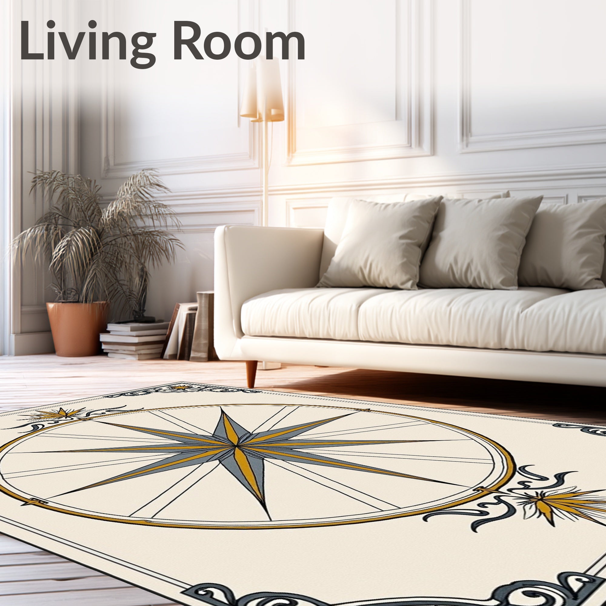 Golden Compass Rose Ornate Border Rug