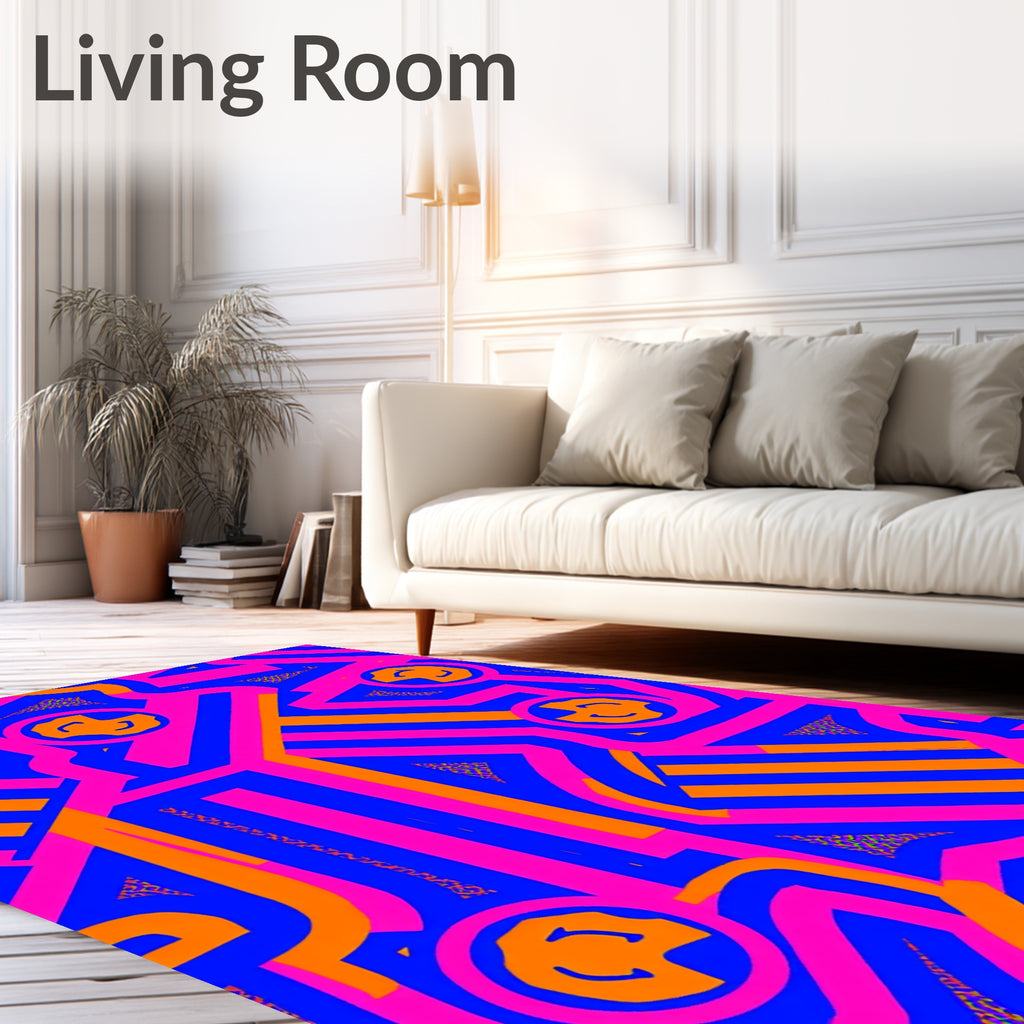 Bright Pink Blue Orange Abstract Faces Rug