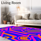 Bright Pink Blue Orange Abstract Faces Rug