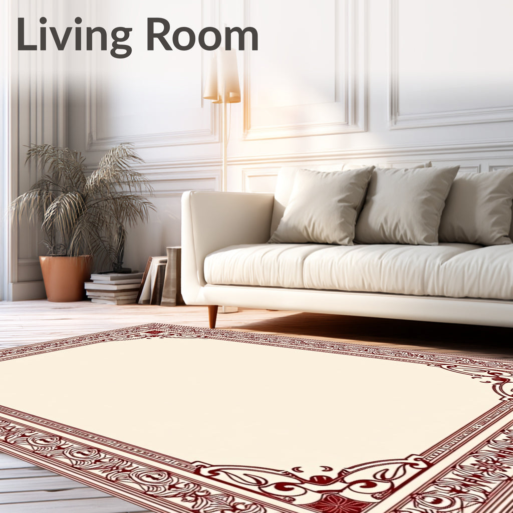 Crimson Floral Ornate Border Rug