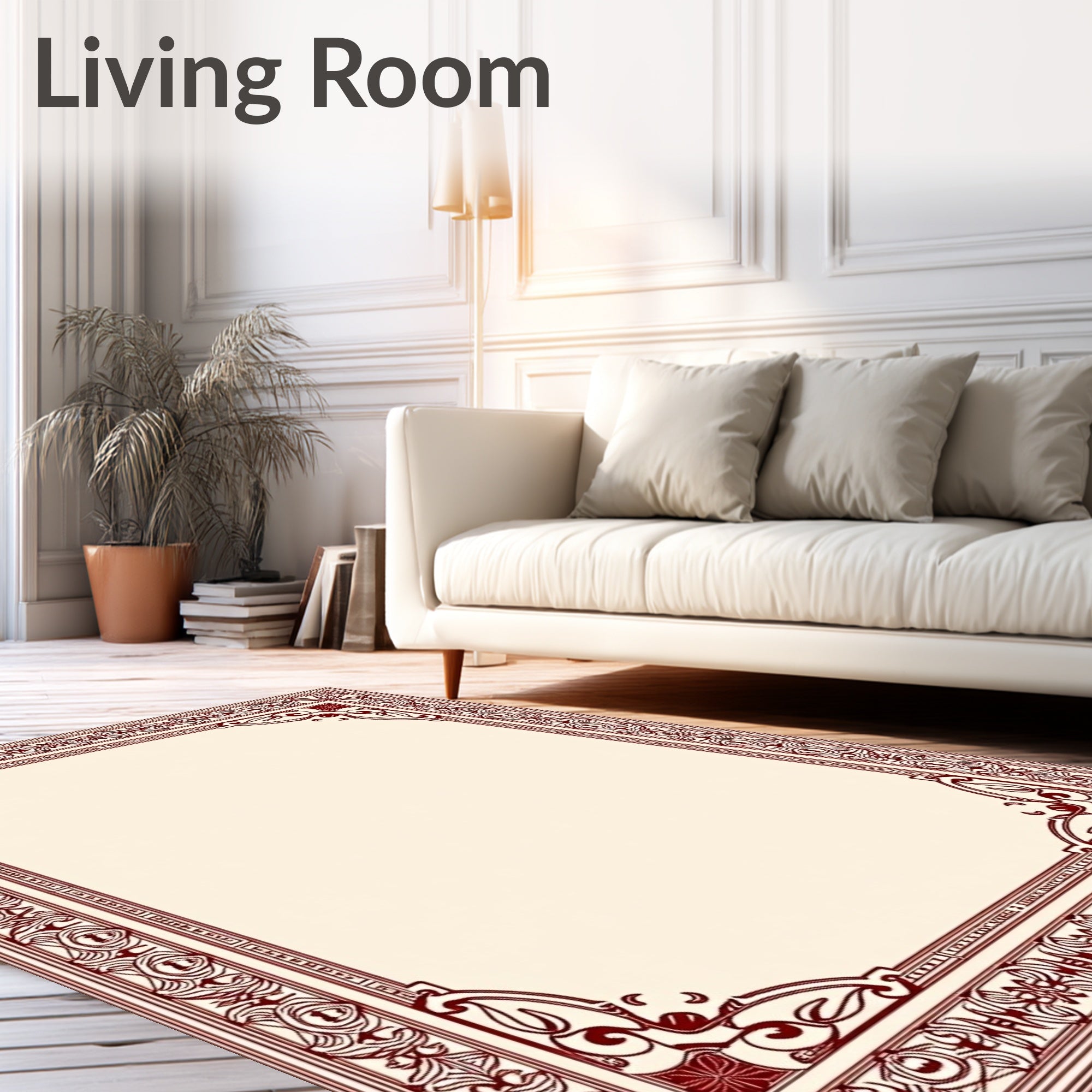 Crimson Floral Ornate Border Rug