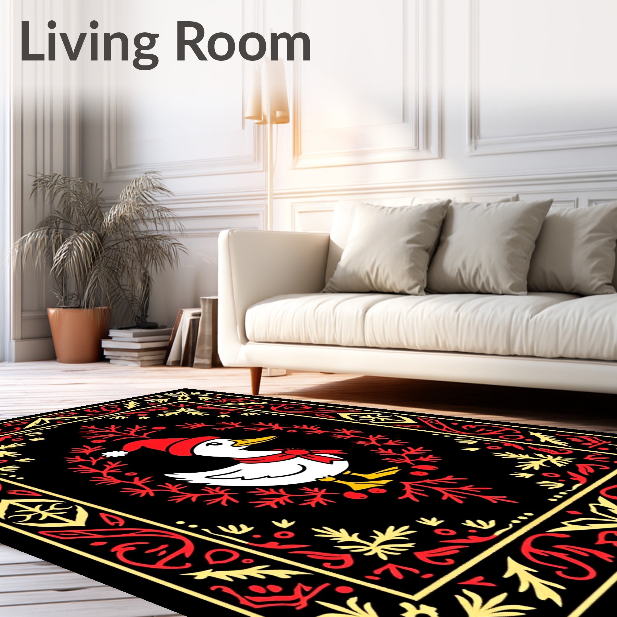 Festive Red Yellow Duck Wreath Rug
