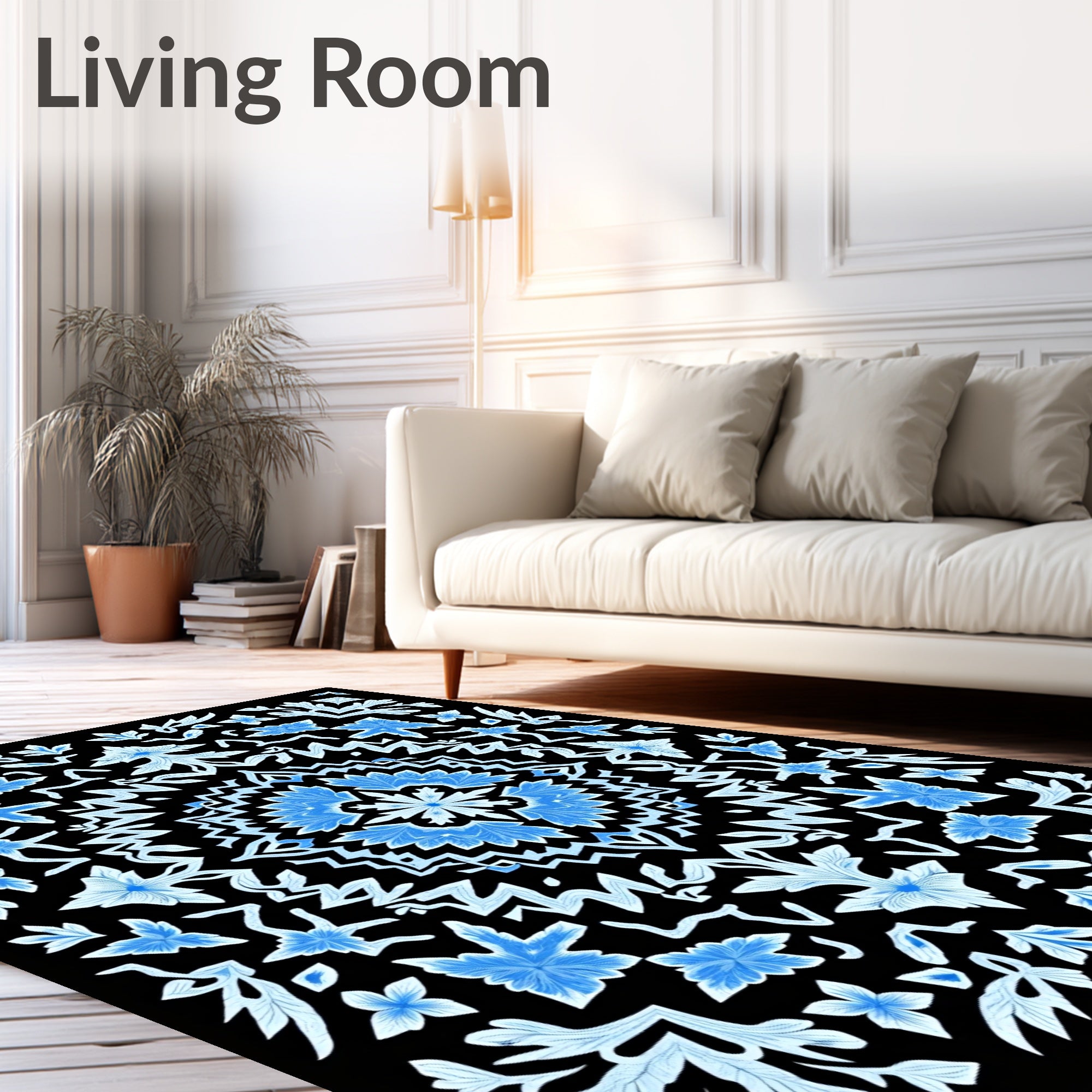Midnight Azure Floral Medallion Rug