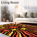 Retro Orange Yellow Burst Basketball Stars Rug
