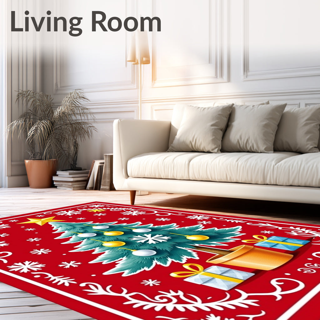 Christmas Tree Snowflake Gift Border Rug