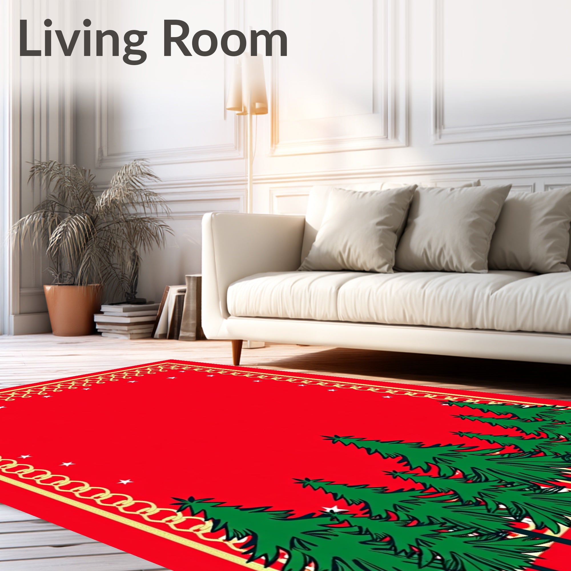 Red Festive Forest Chain Border Rug
