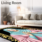 Serene Praying Woman Teal Pink Gold Arch Rug