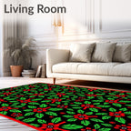 Red Green Floral Leaf Arrangement Rug
