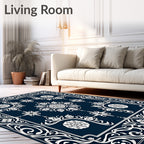 Deep Blue Ornamental Floral Medallion Rug