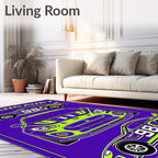 Purple and Lime Race Cars Collection Rug