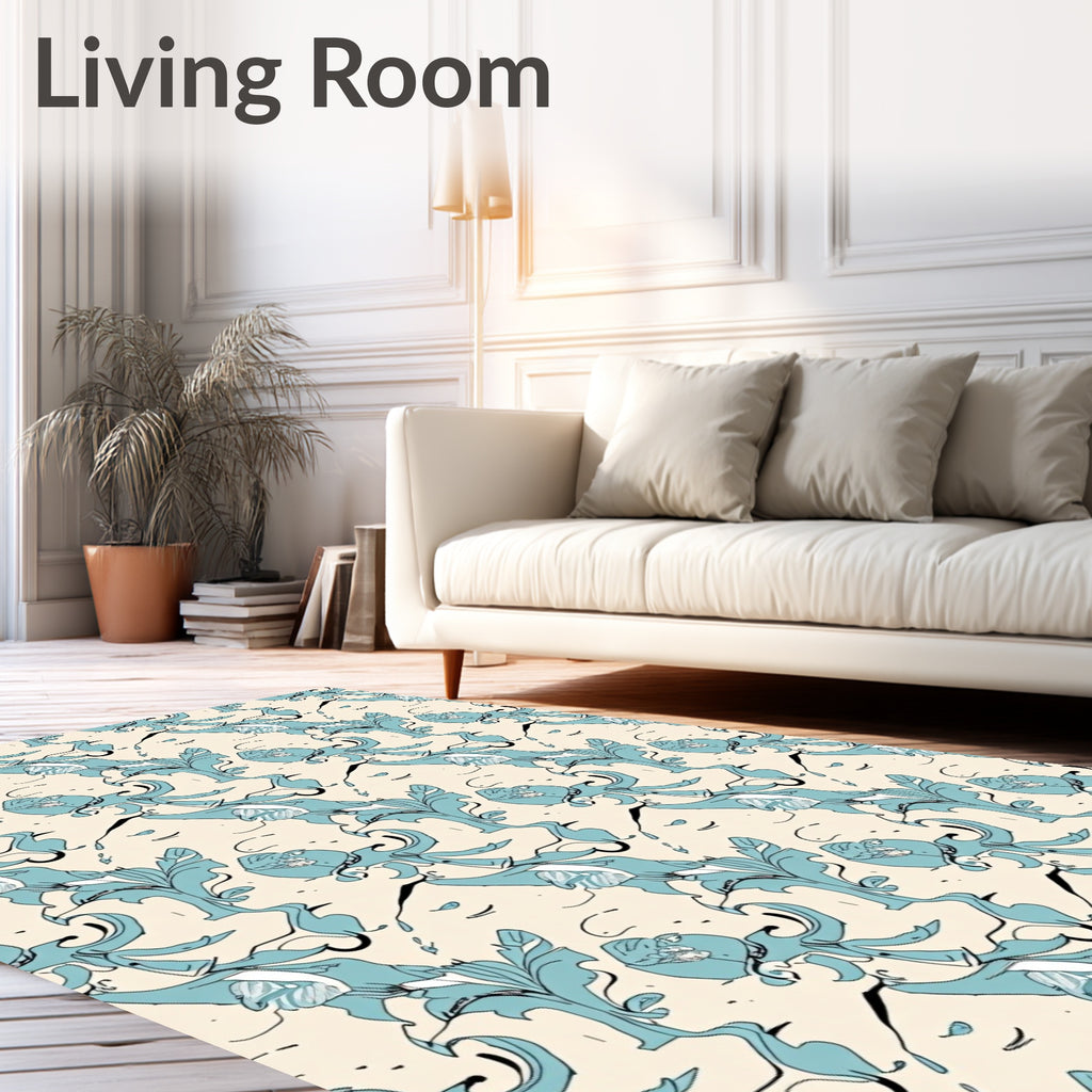 Teal Abstract Floral Swirl Rug