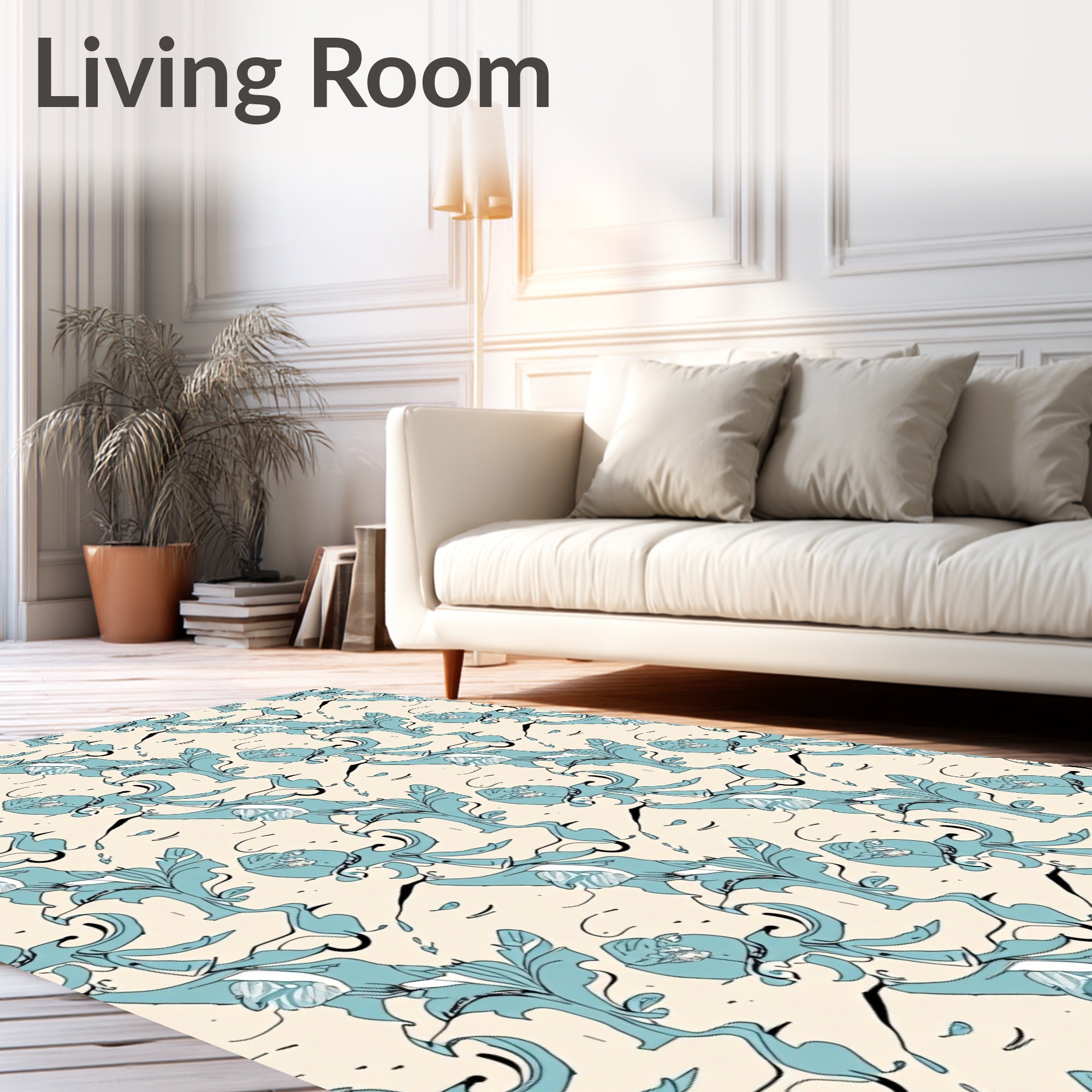 Teal Abstract Floral Swirl Rug