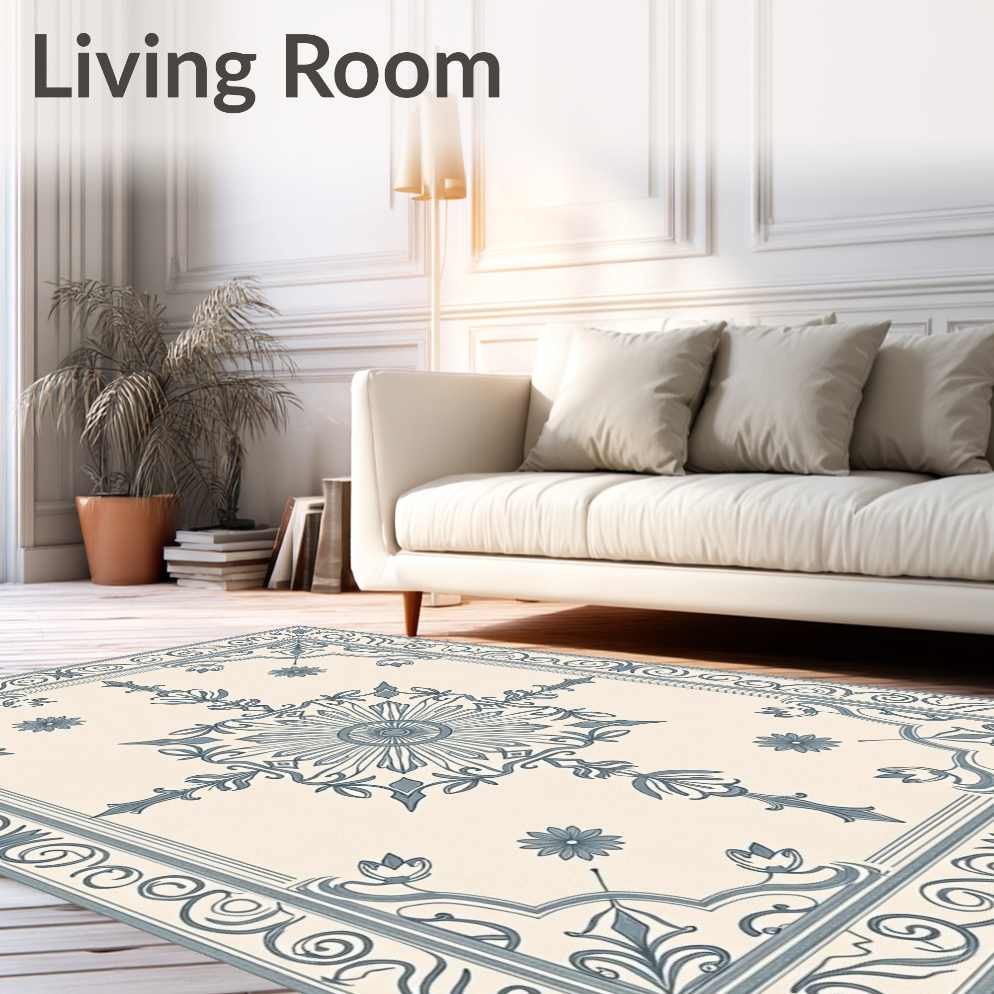 Cream Teal Floral Sunburst Medallion Rug