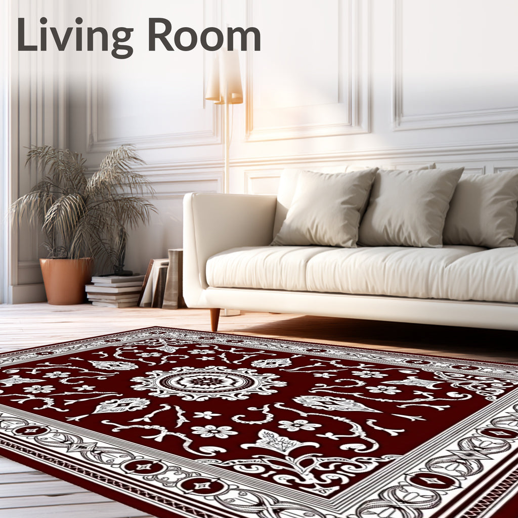 Crimson White Detailed Floral Medallion Rug