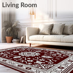 Crimson White Detailed Floral Medallion Rug