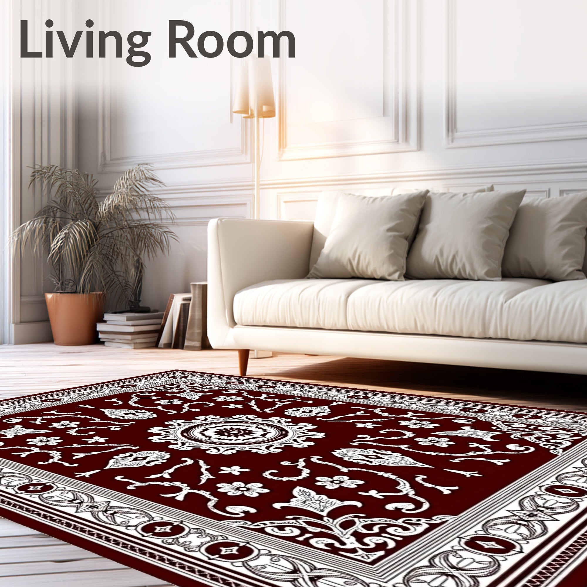 Crimson White Detailed Floral Medallion Rug