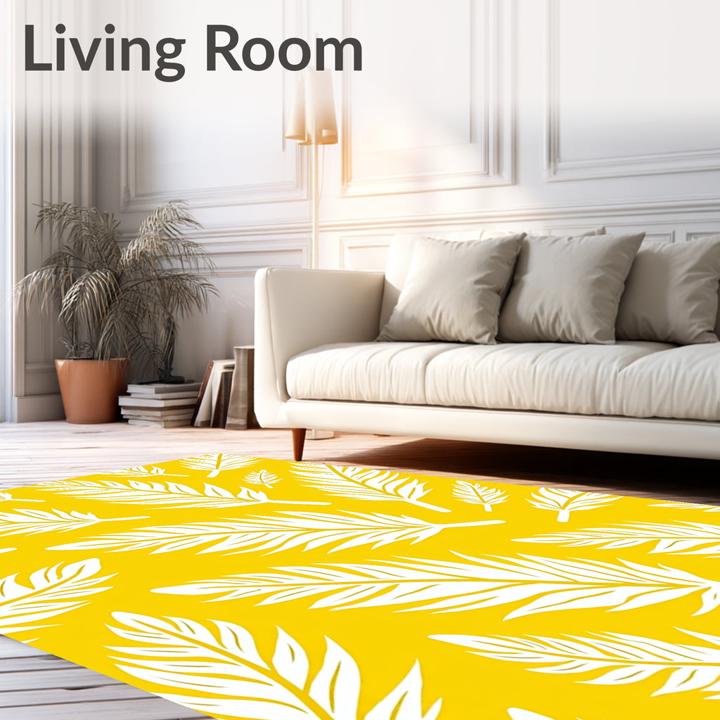 Vibrant Yellow Tropical Fern Leaves Rug