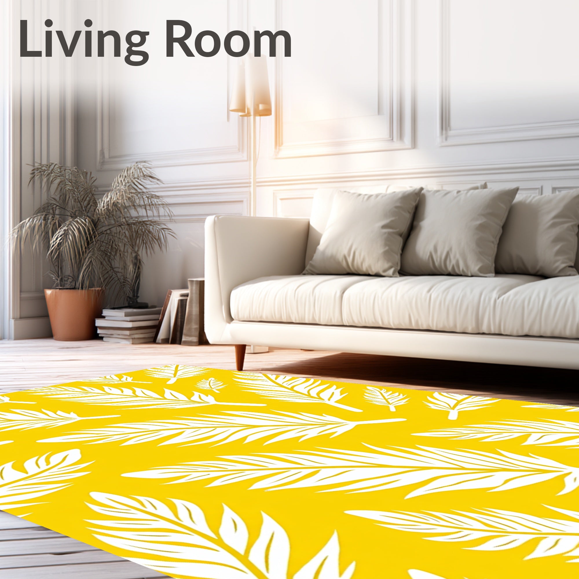 Vibrant Yellow Tropical Fern Leaves Rug