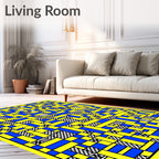 Yellow Blue Black Geometric Blocks Rug
