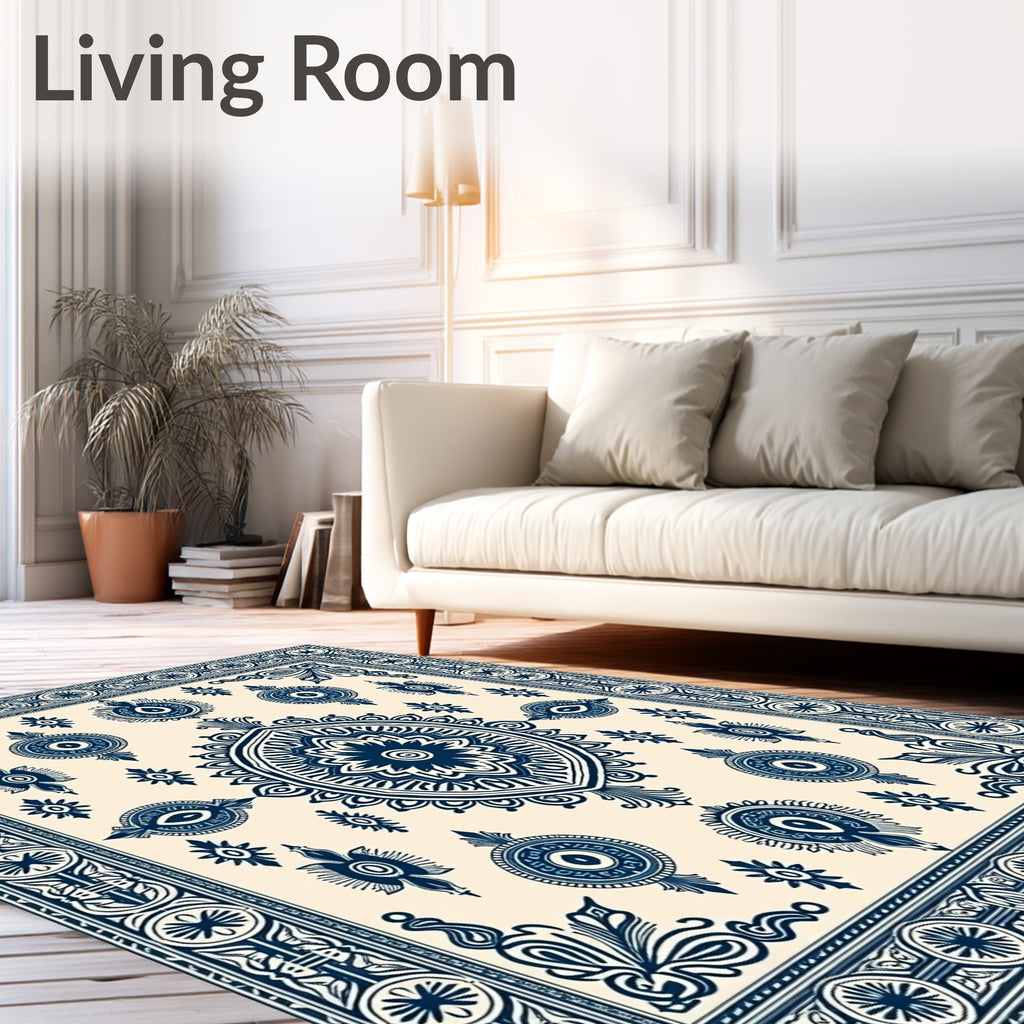 Deep Blue Medallion Garden Border Rug