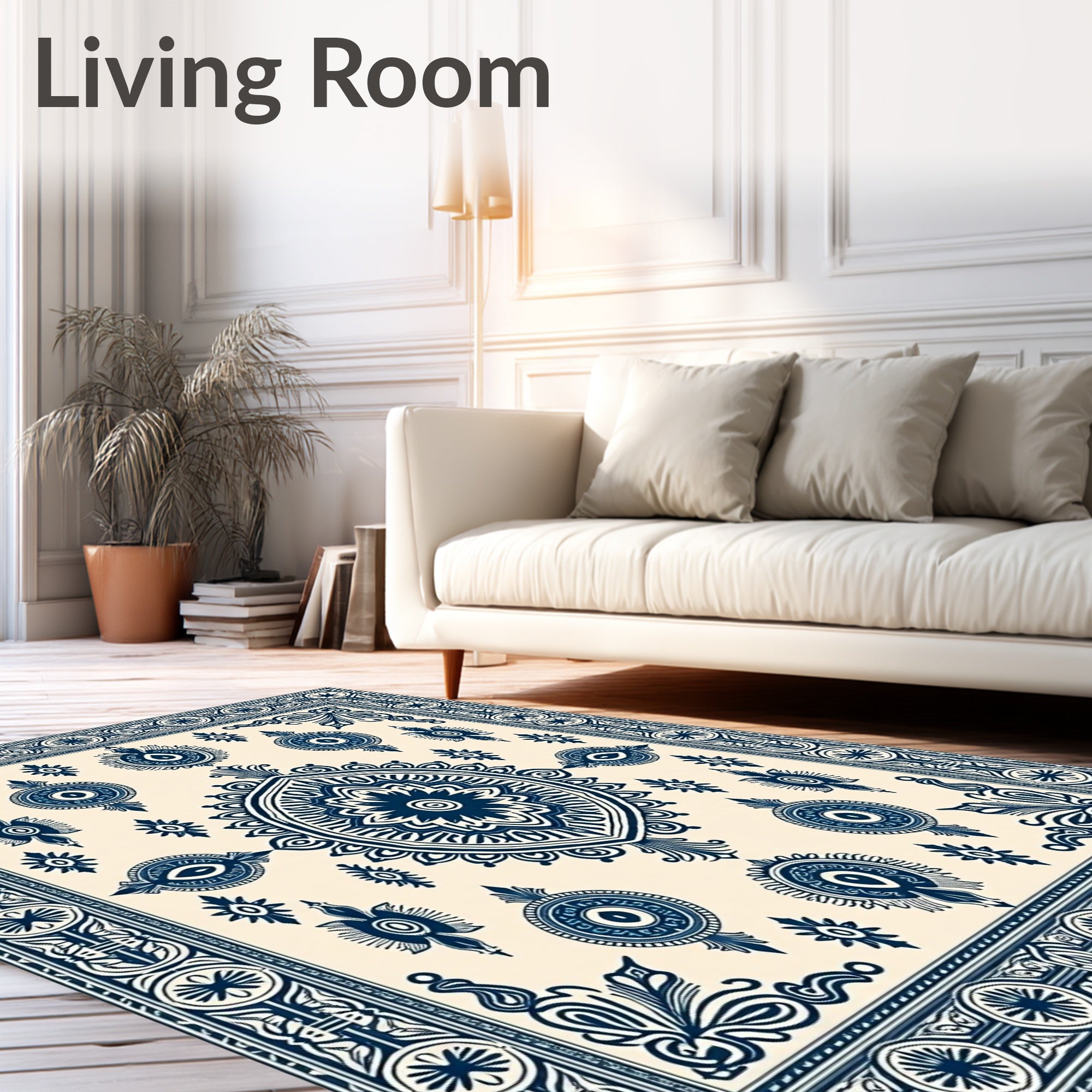 Deep Blue Medallion Garden Border Rug