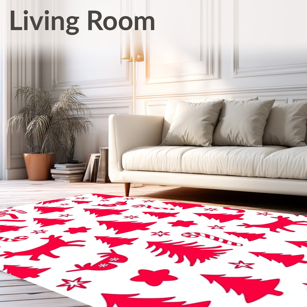 Red Christmas Trees Candy Reindeer Stars Rug