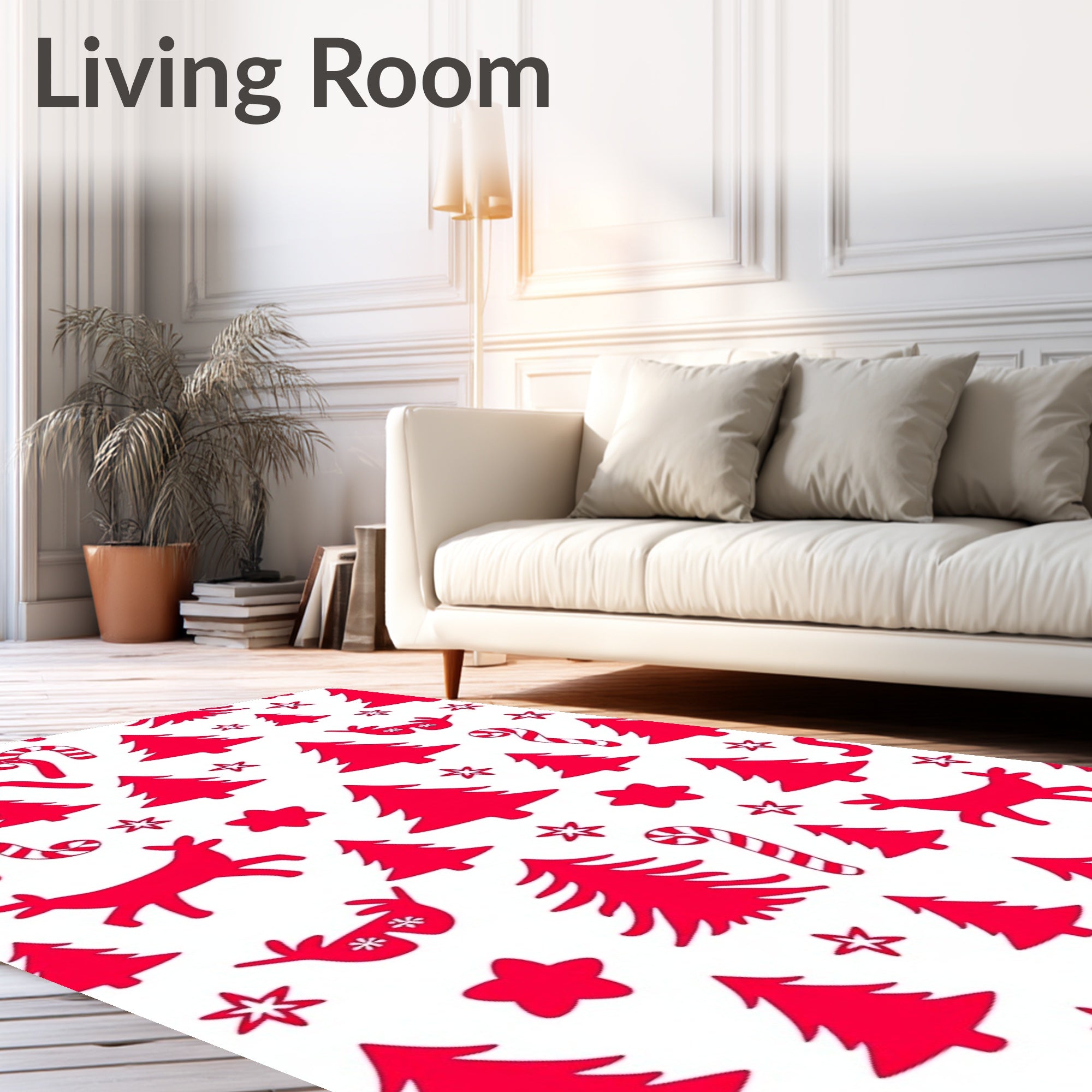 Red Christmas Trees Candy Reindeer Stars Rug
