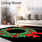 Red Bow Green Leaf Festive Wreath Rug
