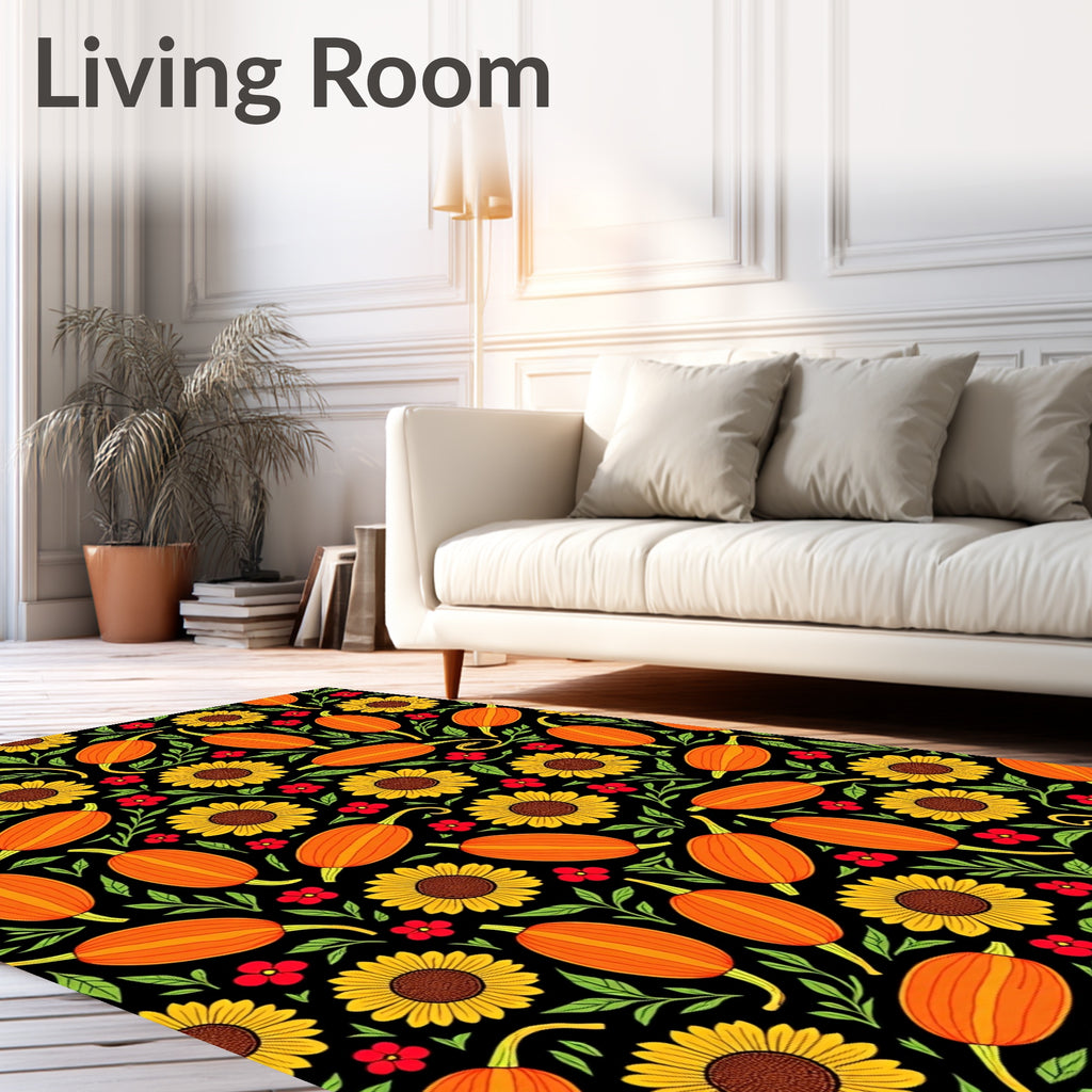 Harvest Pumpkins Sunflowers Red Flowers Rug