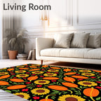 Harvest Pumpkins Sunflowers Red Flowers Rug